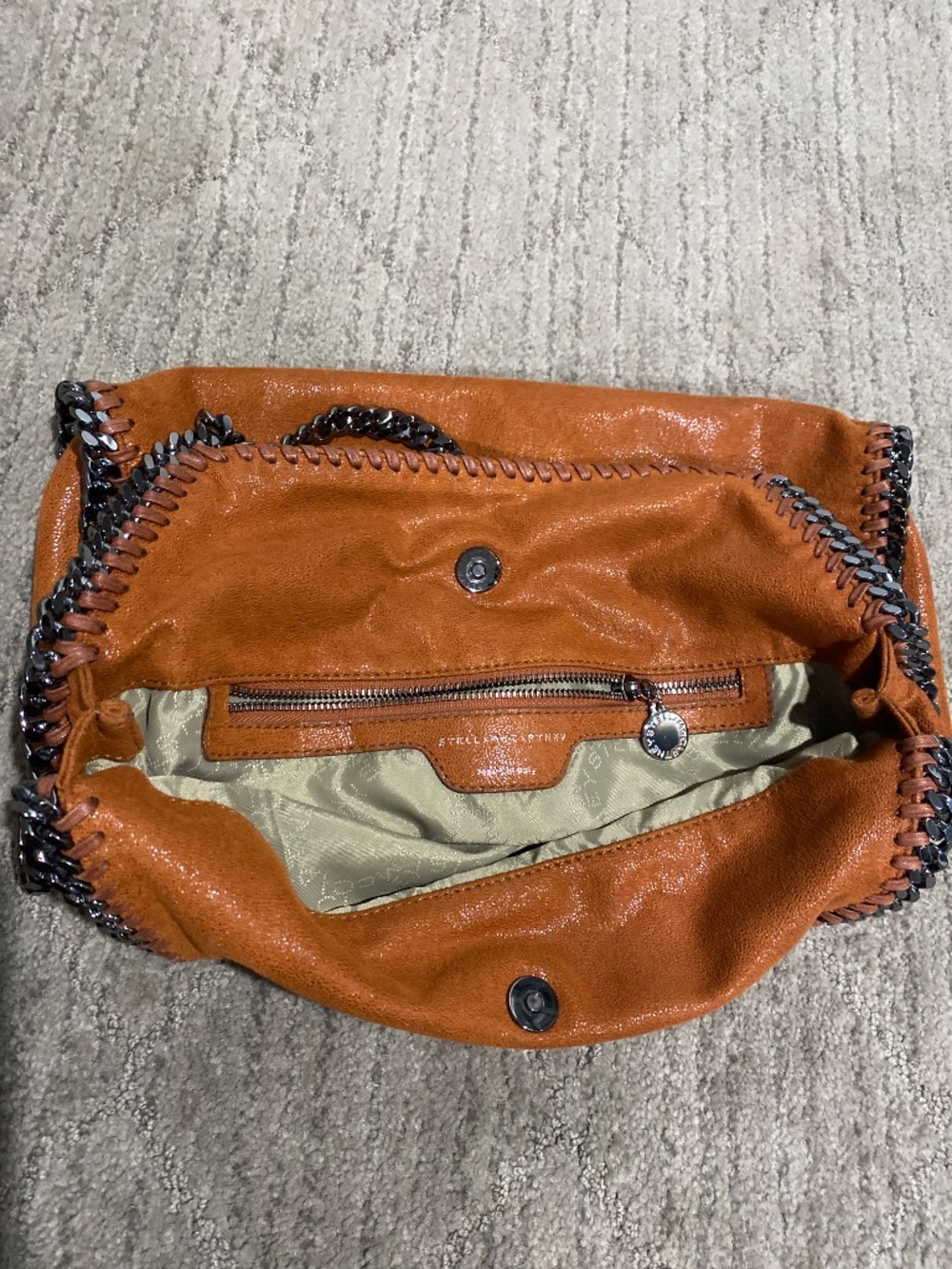 Stella McCartney Falabella Orange Shaggy Deer Chain Tote Bag - Picture 5 of 8